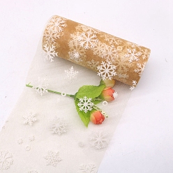 Camel 10 Yards Christmas Polyester Deco Mesh Ribbon, Printed Snowflake Tulle Fabric, for Bowknot Making, Camel, 150mm