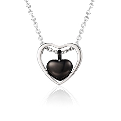 Black Stainless Steel Pendant Necklaces, Heart Urn Ashes Necklaces, Black, 16.14~19.69 inch(41~50cm)