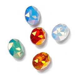 Mixed Color Light AB Style Eletroplate K9 Glass Rhinestone Cabochons, Pointed Back & Back Plated, Faceted, Oval, Mixed Color, 10x8x4.5mm