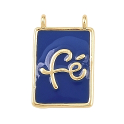 Темно-Синий Латунь эмаль подвески, прямоугольник со словами-подвесками, без свинца и без кадмия, долговечный, реальный 18 k позолоченный, стойки покрытие, темно-синий, 18.5x12x3 мм, отверстие : 1.2 мм