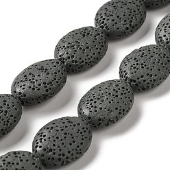 Gray Natural Lava Rock Beads Strands, Dyed, Flat Oval, Gray, 18~18.5x14x7mm, Hole: 1.2mm, about 21pcs/strand, 15.16''(38.5~39cm)