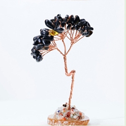 Obsidian Natural Obsidian Tree of Life Feng Shui Ornaments, Home Display Decorations, with Agate Slice, 40x35x80mm