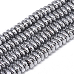 Platinum Plated Electroplate Non-magnetic Synthetic Hematite Beads Strands, Heishi Beads, Disc/Flat Round, Platinum Plated, 6x2.5mm, Hole: 2mm, about 150pcs/strand, 15.7 inch