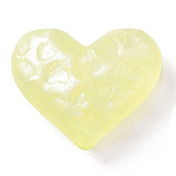 Желтый Светящиеся акриловые бусины, блеск бисера, светится в темноте, сердце, желтые, 24x29x10 мм, отверстие : 2 мм, Около 115 шт / 500 г