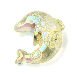 Бледно-Золотистый Uv акриловые покрытия бусины, радужный, дельфин, бледно золотарник, 30x28x13 мм, отверстие : 2.3 мм