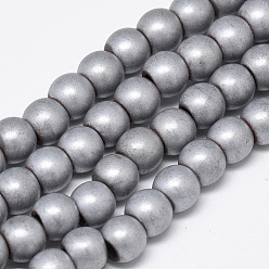 Platinum Plated Electroplate Non-magnetic Synthetic Hematite Beads Strands, Matte Style, Round, Platinum Plated, 6x5.5mm, Hole: 2mm, about 75pcs/strand, 15.7 inch