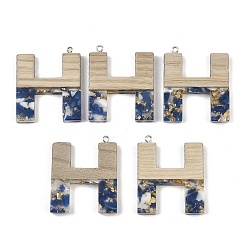 Letter H Кулоны из непрозрачной смолы и дерева, буквы, с платиновой петлей, Письмо ч, 37.5~45x11~53x6 мм, отверстие : 2 мм