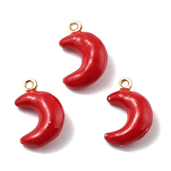 Луна Латунные подвески, с эмалью, без свинца и без кадмия, стойки покрытие, долговечный, реальный 18 k позолоченный, луна, 14x9x4.3~4.7 мм, отверстие : 1 мм