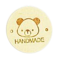 Light Yellow Microfiber Leather Label Tags, Handmade Embossed Tag, with Holes, for DIY Jeans, Bags, Shoes, Hat Accessories, Flat Round with Bear, 25mm