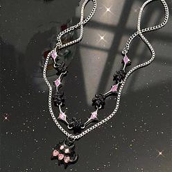 main pattern Black Cat Heart Zircon Double-layer Necklace - Sweet and Cool, Fashionable and Personalized.