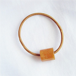 Cylindrical turmeric Sparkling Starry Sky Ball Hair Tie - Simple Pearl Elastic Band with Beads.
