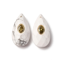 Говлит Природные подвески Говлит, подвески в виде ограненных каплевидных камней с латунной микрофиброй из кубических цирконий, золотые, 25.5x13~13.5x6 мм, отверстие : 1 мм