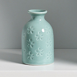 Pale Turquoise Flower Pattern Mini Ceramic Floral Vases, Small Flower Bud Vases for Home Living Room Table, Wedding Centerpiece Decoration, Pale Turquoise, 45x75mm, Inner Diameter: 20mm