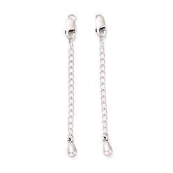 Antique Silver 925 Sterling Silver Chain Extenders, with Lobster Claw Clasps & Charms, Teardrop, Antique Silver, 64~70x2.5mm, Hole: 2.4mm