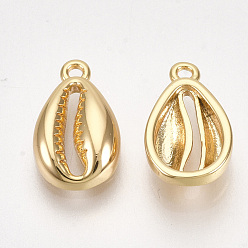 Real 18K Gold Plated Brass Charms, Cowrie Shell Shape, Nickel Free, Real 18K Gold Plated, 12.5x7.5x3mm, Hole: 1mm