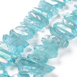 Pale Turquoise Natural Quartz Crystal Points Beads Strands, Dyed, Nuggets, Pale Turquoise, 15~30x4~8x4~7mm, Hole: 1mm, 8 inch