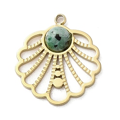 Рубин В Цоизита Вакуумное покрытие pvd 316 подвески из нержавеющей стали, с натуральным рубином в цоизите, цветок, реальный 18 k позолоченный, 16.5x15x3 мм, отверстие : 1.5 мм