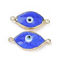 Marine Blue Handmade Horse Eye Evil Eye Lampwork Links Connectors, with Golden Tone Brass Finding, Long-Lasting Plated, Cadmium Free & Lead Free, Marine Blue, 14x28x5mm, Hole: 1.8mm