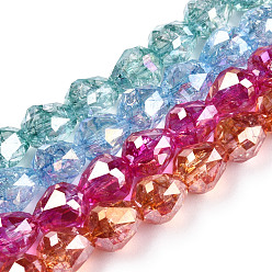 Mixed Color Transparent Electroplate Glass Beads Strands, AB Color Plated, Faceted, Teardrop, Mixed Color, 10.5x10mm, Hole: 1.2mm, about 33pcs/strand, 13.78 inch(35cm)