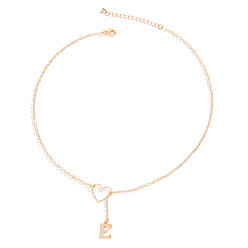 Golden Heart & Initial Letter E Alloy Pendants Lariat Necklaces for Women, Golden, 19.29 inch(49cm)
