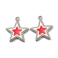 Stainless Steel Color 304 Stainless Steel Charms, with Enamel, Star Charms, Stainless Steel Color, 14x12.5x1mm, Hole: 1.4mm
