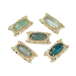 Флюорит Латунные многорядные звенья с микропаве из кубического циркония и натуральным флюоритом, овальные, граненые, стойки покрытие, 30x16x5~5.5 мм, отверстие : 1.4 мм