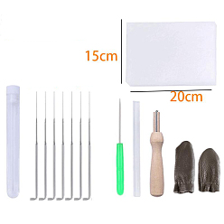 White Needle Felting Tool Kits, with Foam Pat, Needles with Wooden Handle, Glue Sticks and Fingerstalls, White, 150x100mm