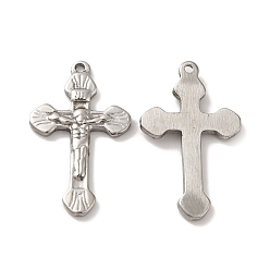 Stainless Steel Color 304 Stainless Steel Pendants, Crucifix Cross Charm, Stainless Steel Color, 30x18x2.5mm, Hole: 1.5mm