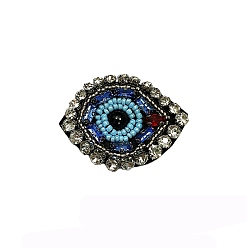 Deep Sky Blue Evil Eye Handicraft Rhinestone Beading Appliques, Sew on Patches, Ornament Accessories, Deep Sky Blue, 46x35mm