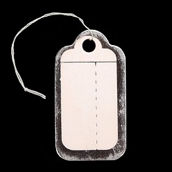 Argent Bijoux rectangle étiquettes de prix du papier d'affichage, avec cordon de coton, argenterie, 23x13x0.3mm, trou: 2 mm, 500 PCs / sac