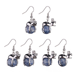 (306FM) Жонкиль матовый с лаймовой подкладкой Серьги с подвесками из яшмы и лягушки из натурального голубого пятна, платиновые латунные украшения для женщин, 37 мм, штифты : 0.6 мм