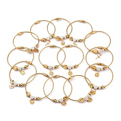 Golden 304 Stainless Steel European Bracelets, with Polymer Clay Crystal Rhinestone and Magnetic Clasps, Mixed Shapes, Golden, Inner Diameter: 2-3/8 inch(6.2cm)