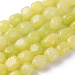 Зелено-Желтый Натурального белого нефрита окрашенных нитей бисера, самородки, упавший камень, зеленый желтый, 7~15x6~10x5.5~8 мм, отверстие : 1 мм, около 47~49 шт / нитка, 15.55~15.94 дюйм (39.5~40.5 см)