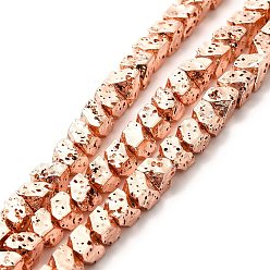 Rose Gold Plated Electroplated Natural Lava Rock Beads Strands, Trapezoid, Rose Gold Plated, 4x4.5x4mm, Hole: 1mm, about 94pcs/strand, 15.35~15.55 inch(39~39.5cm)