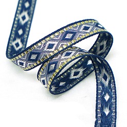 Blue Ethnic Style Polyester Embroidery Rhombus Ribbons, Jacquard Ribbon, Garment Accessories, Blue, 1/2 inch(12mm)