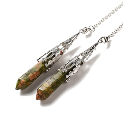 Унакит Натуральный унакитовый маятник для биолокации большие подвески, с латунной фурнитурой , пуля, 260~270 мм, отверстие : 1.5 мм