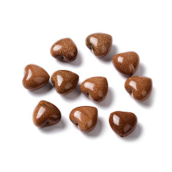 Камень с Пылевым Золотом Синтетические голдстоуновские шарики, сердце, 14.5~15x14.5~15x8.5~9 мм, отверстие : 1 мм