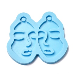 Light Sky Blue Abstract Face Silicone Molds, Pendant Molds, For DIY UV Resin, Epoxy Resin Earring Jewelry Making, Light Sky Blue, 60x62x5mm, Hole: 4mm