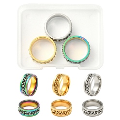Mixed Color 3Pcs 3 Colors 201 Stainless Steel Curb Chain Finger Rings Set for Women, Mixed Color, US Size 6 1/2(16.9mm), 1Pc/color
