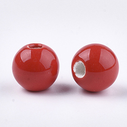 Red Handmade Porcelain Beads, Bright Glazed Porcelain, Round, Red, 8~8.5x7.5~8mm, Hole: 1.5~2mm