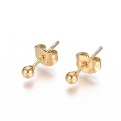 Golden Ion Plating(IP) 304 Stainless Steel Stud Earrings, Ball Stud Earrings, with Earring Backs, Golden, 14x3mm, Pin: 0.8mm