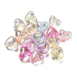 Mixed Color UV Plating Transparent Acrylic Beads, AB Color Plated, Iridescent Heart, Mixed Color, 9.5x11x7mm, Hole: 1.8mm