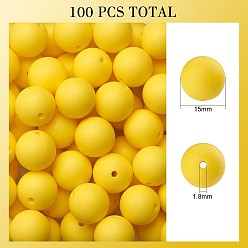 Yellow 100Pcs Silicone Beads Round Rubber Bead 15MM Loose Spacer Beads for DIY Supplies Jewelry Keychain Making, Yellow, 15mm