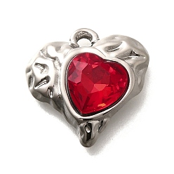 Светло-сиамский 304 подвески из нержавеющей стали, со стразами, цвет нержавеющей стали, сердце, Light Siam, 16.5x16.5x5.5 мм, отверстие : 1.8 мм