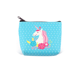 Dark Turquoise PVC Wallets, Clutch Bag with Zipper, Rectangle with Unicorn Pattern, Dark Turquoise, 9x10.5x2cm