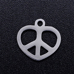 Stainless Steel Color 201 Stainless Steel Charms, Heart with Peace Sign, Stainless Steel Color, 11.5x12x1mm, Hole: 1.5mm