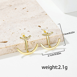 Золотой Серьги-гвоздики в стиле панк-шик с латунным паве и прозрачными кубическими цирконами, золотые, 16x21 мм