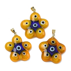 Желтый Подвески лэмпворк ручной работы, , с латунной привязкой на поруки, стойки покрытие, желтые, 27~31x25.5~29x4~6 мм, отверстие : 4x4 мм