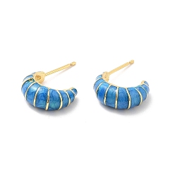 Темно-Голубой Серьги-гвоздики с эмалевым круассаном, настоящие позолоченные украшения из латуни для женщин, без кадмия и без свинца, глубокое синее небо, 18 мм, штифты : 14.5x5.5 мм