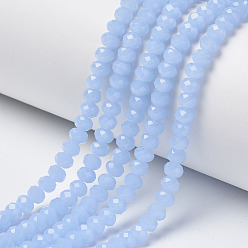 Light Sky Blue Glass Beads Strands, Imitation Jade, Faceted, Rondelle, Light Sky Blue, 10x8mm, Hole: 1mm, about 65~66pcs/strand, 20.8~21.2 inch(53~54cm)